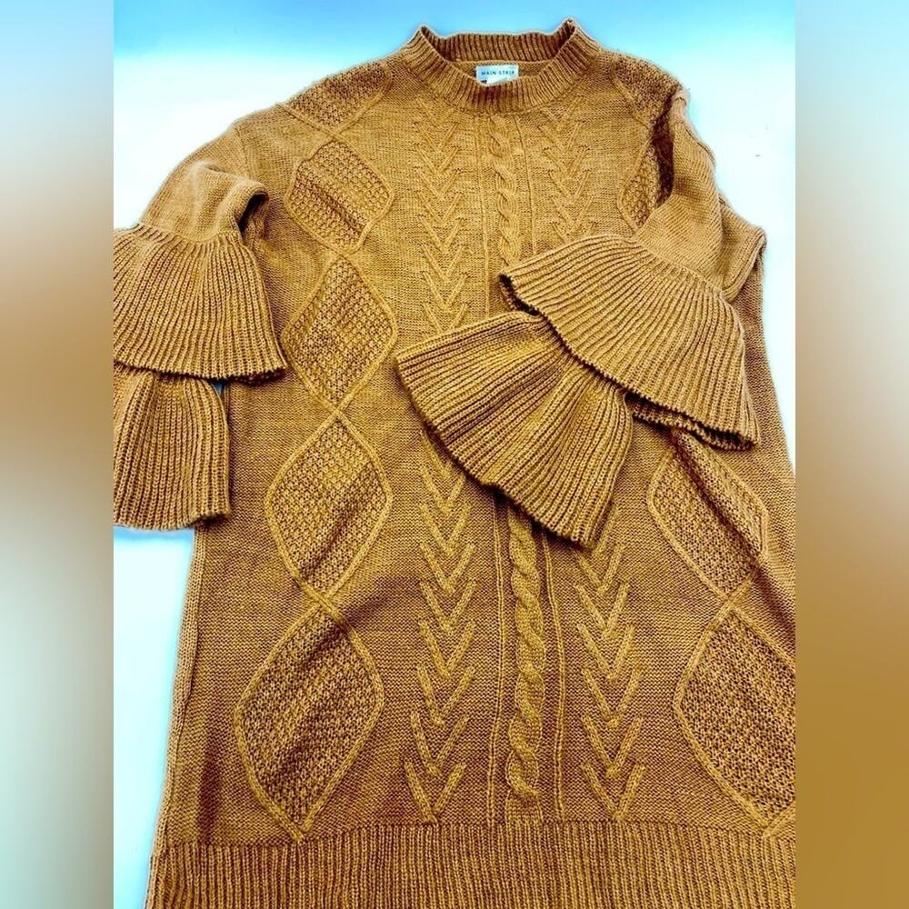 Main Strip Sweater Dress Womenās Small Cable Knit Layered Trumpetā Sleeve